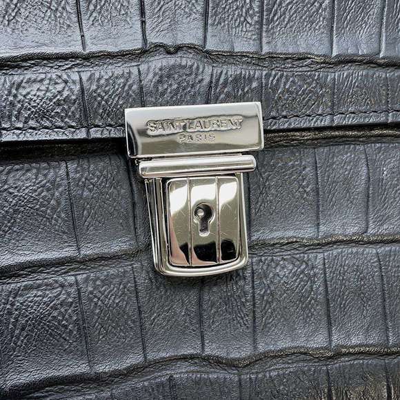 Saint Laurent Paris Satchel Embossed 2way Shoulder Bag Black - Picture 12 of 16